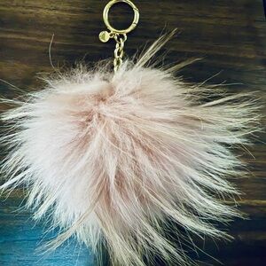Michael Kors Pink Fur Pom-Pom Keychain/Bag Charm with Gold Hardware